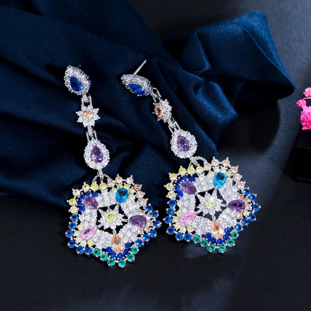 CZ Lux Multicolor Flower Drop Earrings - Uniquely You Online - Earrings