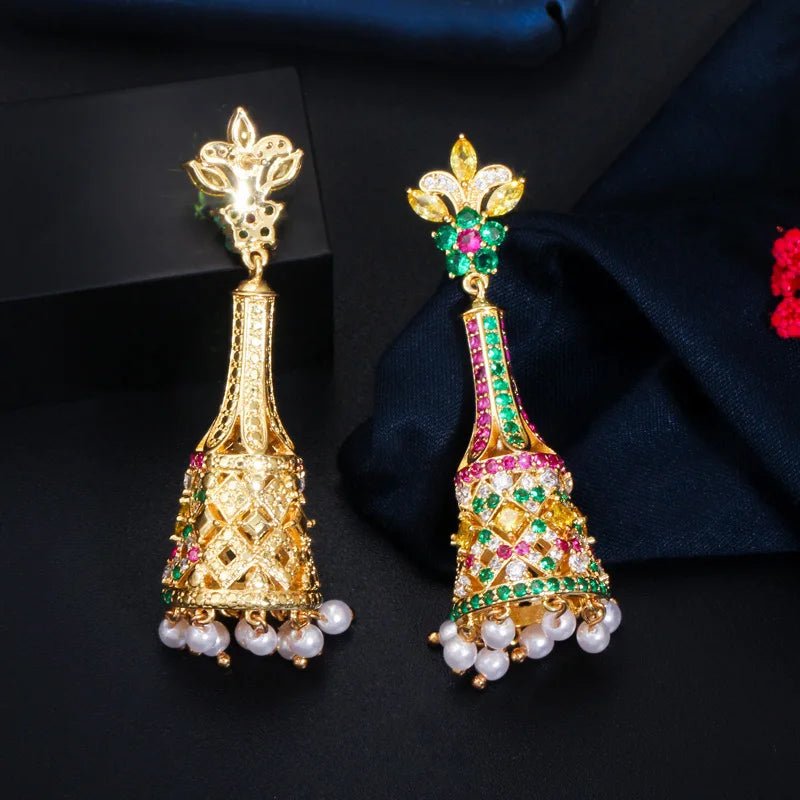 CZ Pearl Tassel Long Bell Earrings - Uniquely You Online - Earrings