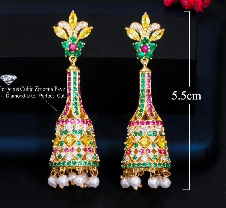 CZ Pearl Tassel Long Bell Earrings - Uniquely You Online - Earrings