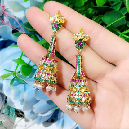 CZ Pearl Tassel Long Bell Earrings - Uniquely You Online - Earrings