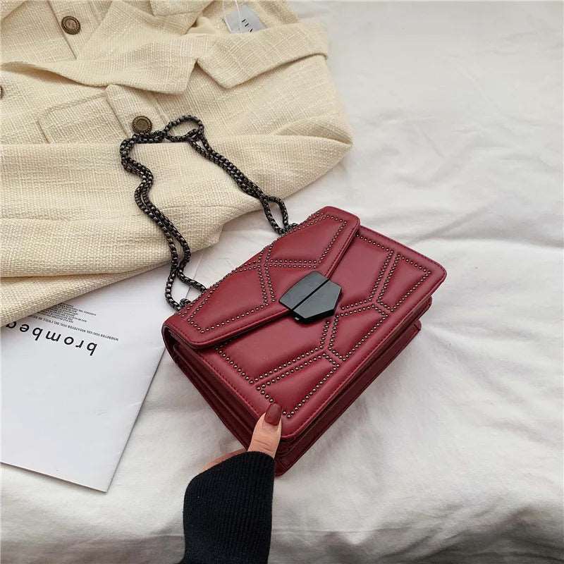 Metal Studded Rivet Geometric Bag - Uniquely You Online - Handbag