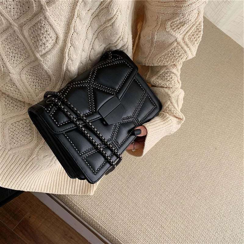 Metal Studded Rivet Geometric Bag - Uniquely You Online - Handbag