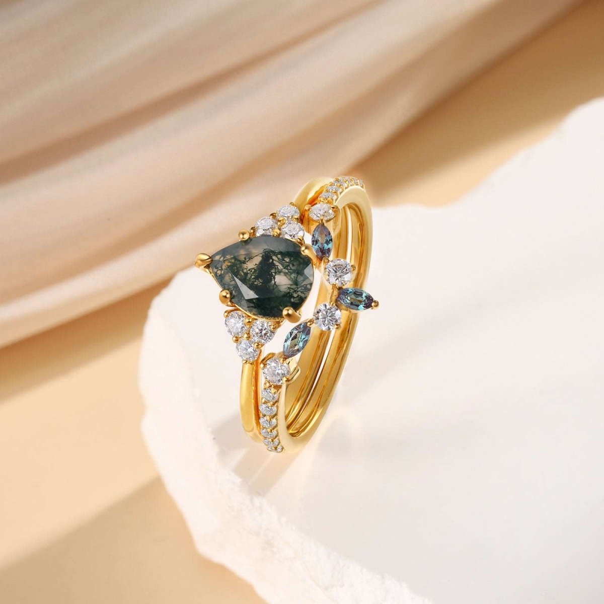 Moss Agate Moissanite Ring - Uniquely You Online - Ring