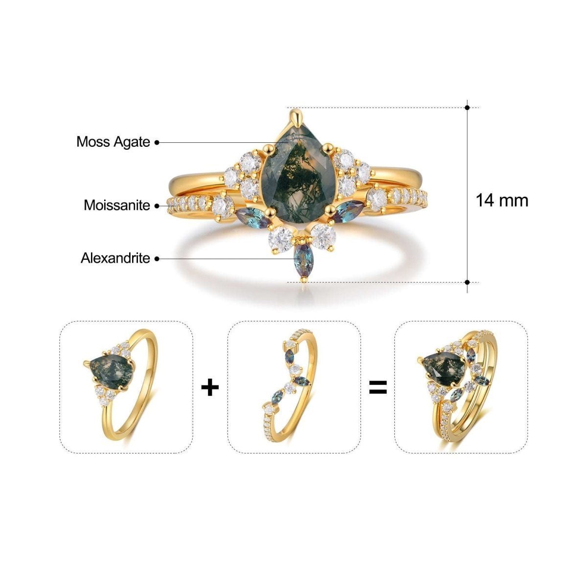 Moss Agate Moissanite Ring - Uniquely You Online - Ring