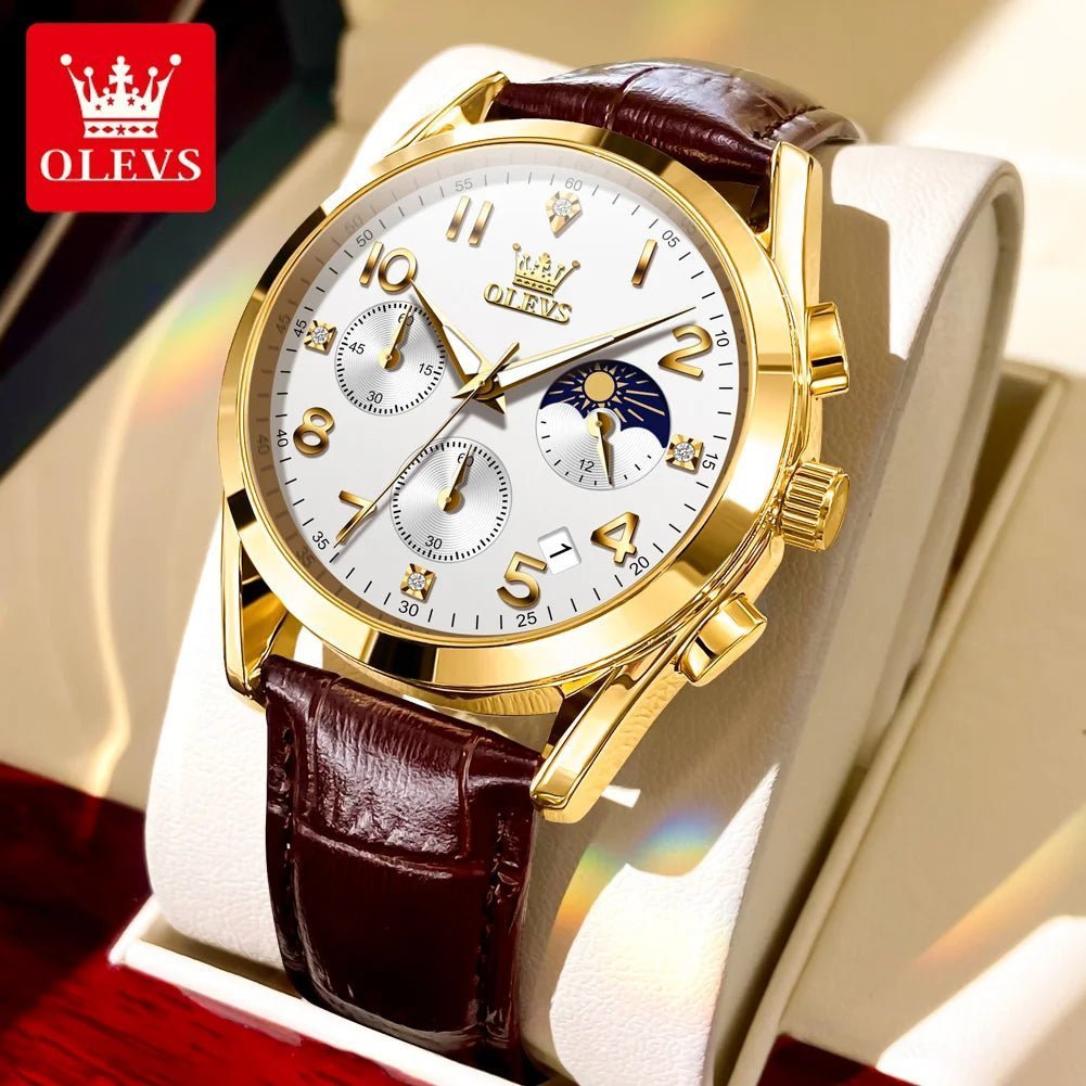 OLEVS 2890 Leather Moon Phase Watch - Uniquely You Online - Watch