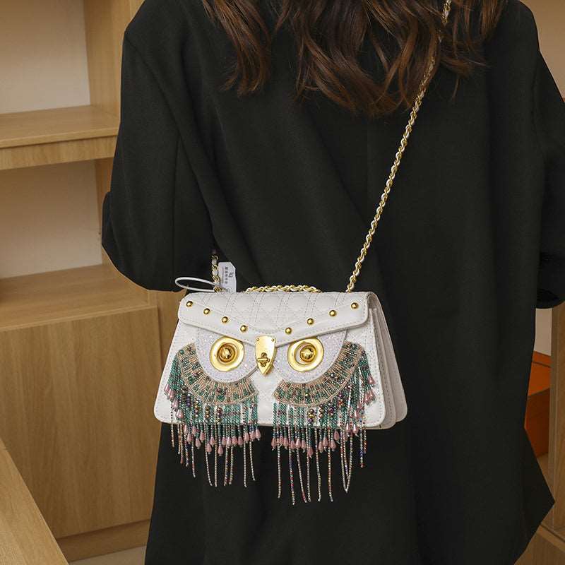 Owl Quilted Beaded Tassel Crossbody - Uniquely You Online - Crossbody