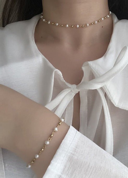 Paperclip and Pearl Necklace and Bracelet - Uniquely You Online - Necklace