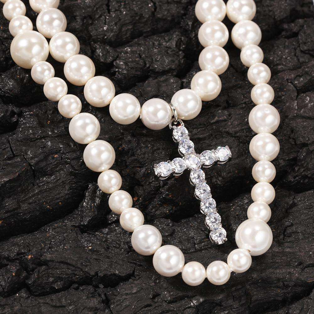 Pearl Beaded Long Necklace and Cross Charm - Uniquely You Online - Necklace