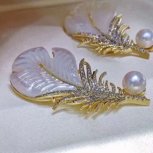 Pearl Crystal Feather Brooch - Uniquely You Online - Brooch
