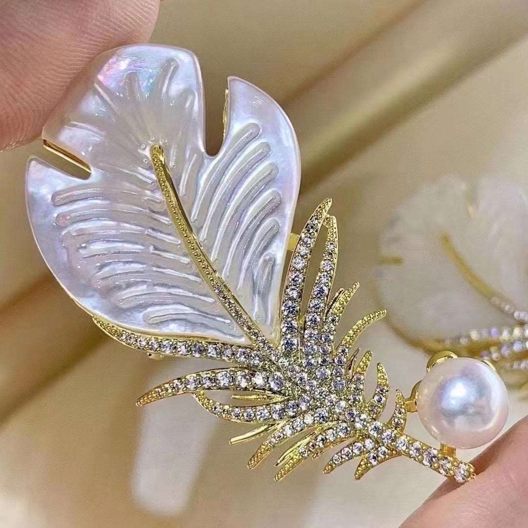 Pearl Crystal Feather Brooch - Uniquely You Online - Brooch