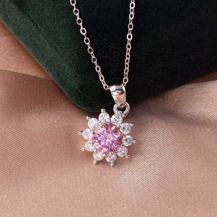 Pink Flower Moissanite Necklace - Uniquely You Online - Necklace