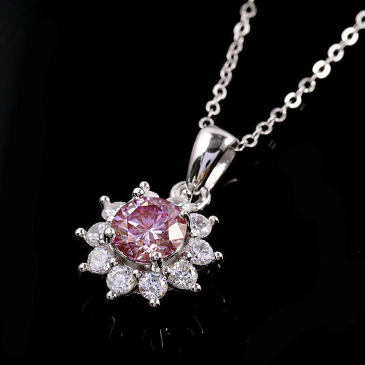 Pink Flower Moissanite Necklace - Uniquely You Online - Necklace