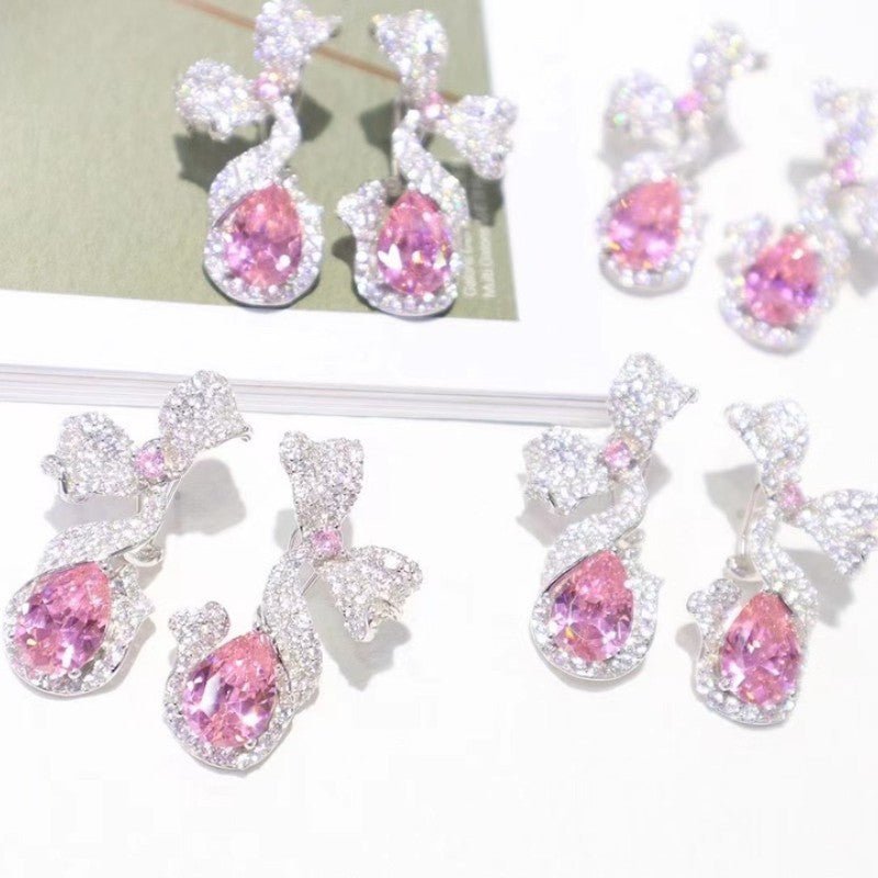 Pink/Silver Butterfly Bow Earrings - Uniquely You Online - Earrings