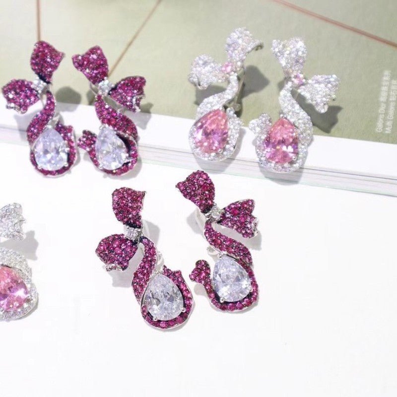 Pink/Silver Butterfly Bow Earrings - Uniquely You Online - Earrings