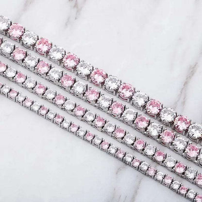 Pink/White Moissanite Tennis Necklace and Bracelet - Uniquely You Online - Chain and Bracelet