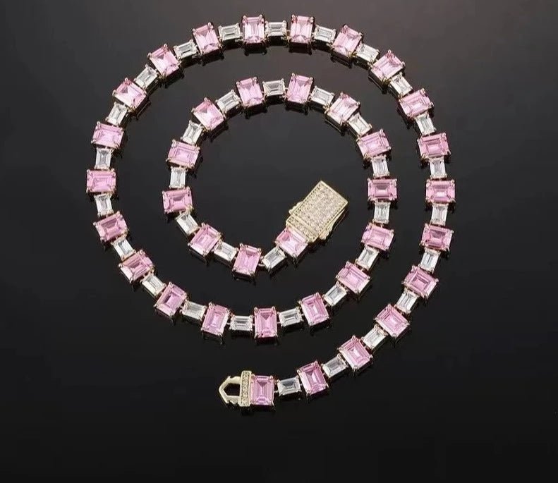 Pink/White Moissanite Tennis Necklace - Uniquely You Online - Necklace
