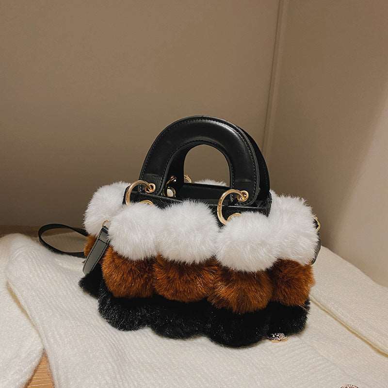 Plush Faux Fur Pompom Handbag - Uniquely You Online - Handbag