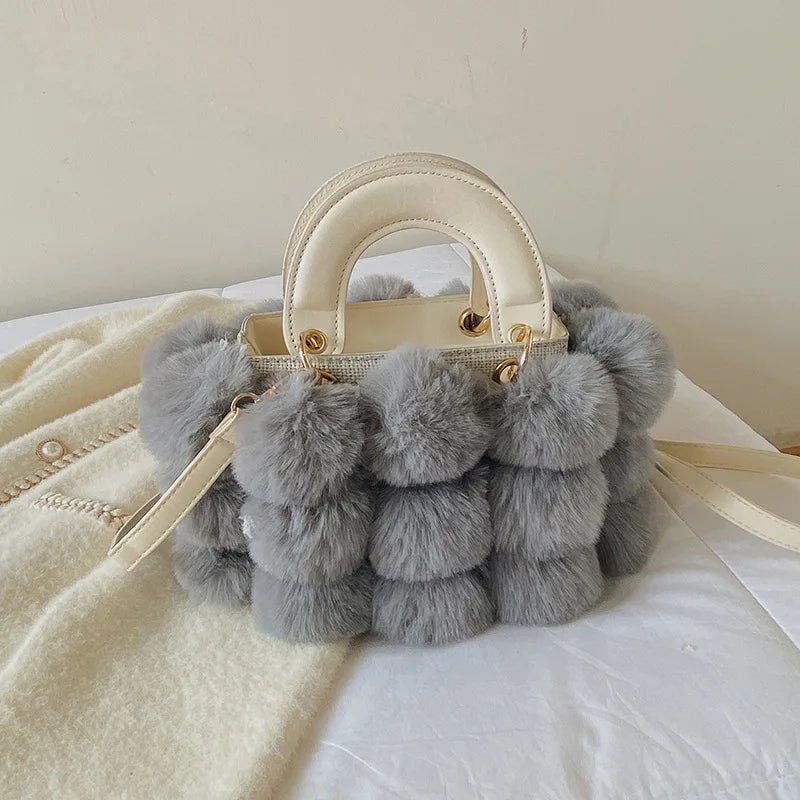 Plush Faux Fur Pompom Handbag - Uniquely You Online - Handbag