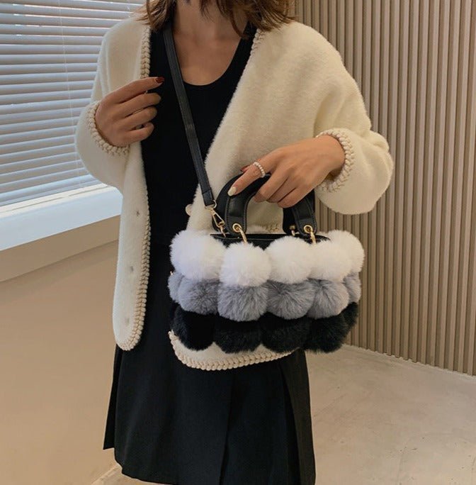 Plush Faux Fur Pompom Handbag - Uniquely You Online - Handbag