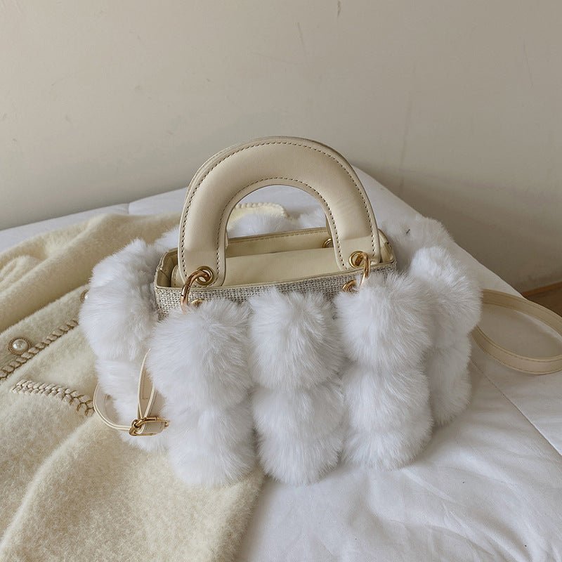 Plush Faux Fur Pompom Handbag - Uniquely You Online - Handbag