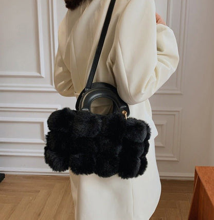 Plush Faux Fur Pompom Handbag - Uniquely You Online - Handbag