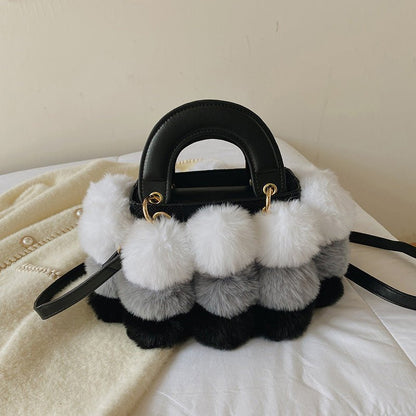 Plush Faux Fur Pompom Handbag - Uniquely You Online - Handbag