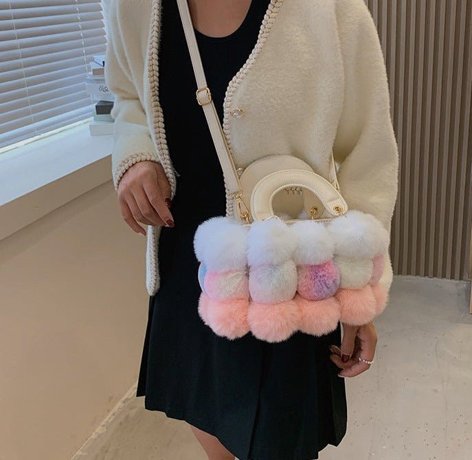 Plush Faux Fur Pompom Handbag - Uniquely You Online - Handbag