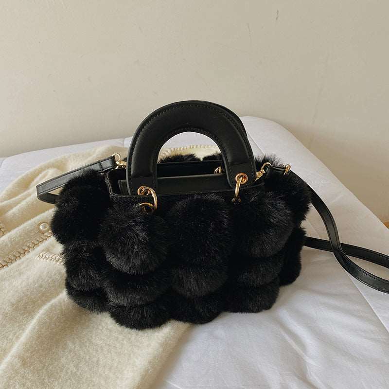 Plush Faux Fur Pompom Handbag - Uniquely You Online - Handbag