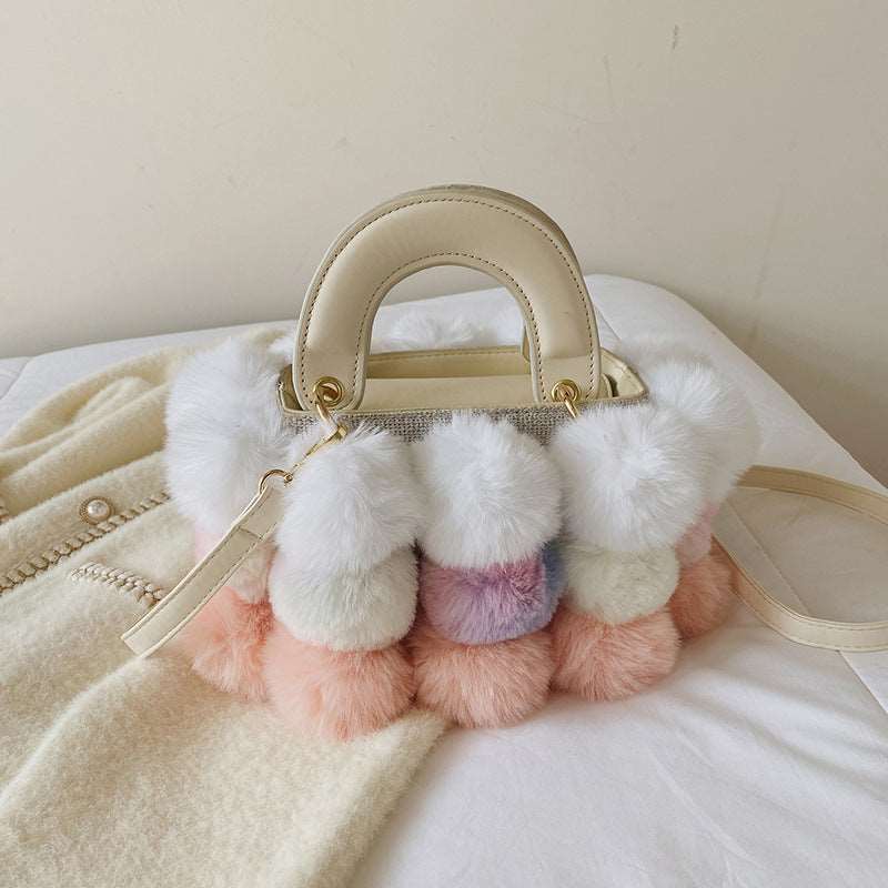 Plush Faux Fur Pompom Handbag - Uniquely You Online - Handbag