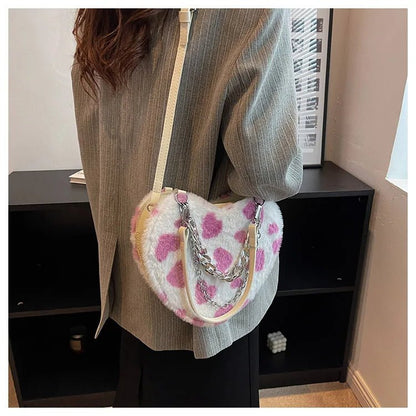 Plush Polka-Heart Chain Bag - Uniquely You Online - Handbag