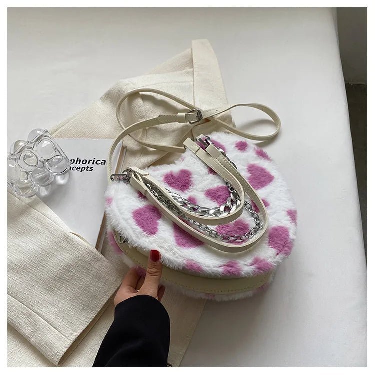 Plush Polka-Heart Chain Bag - Uniquely You Online - Handbag