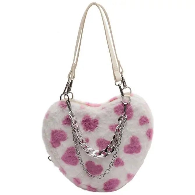 Plush Polka-Heart Chain Bag - Uniquely You Online - Handbag