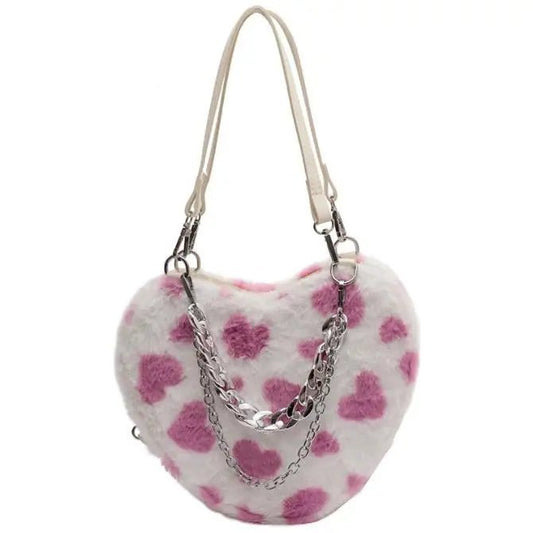 Plush Polka-Heart Chain Bag - Uniquely You Online - Handbag