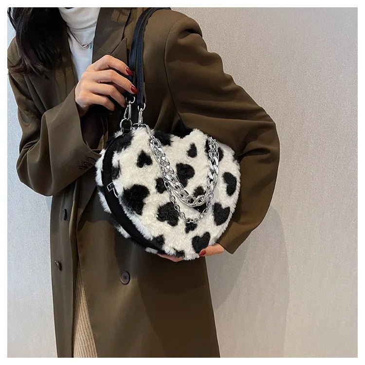 Plush Polka-Heart Chain Bag - Uniquely You Online - Handbag