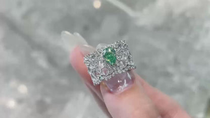 1.005ct Green Filigree Band Diamond Ring