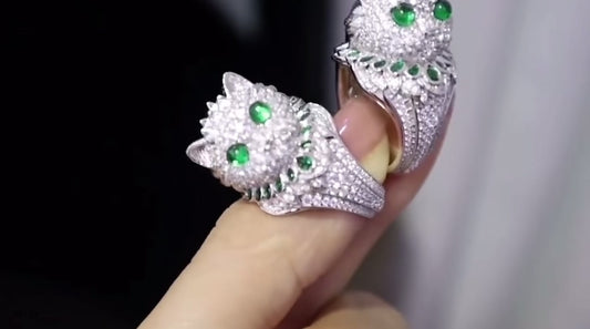 CZ Baby Owl Emerald Ring
