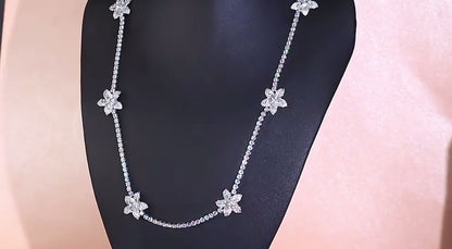 CZ Flower Charm Long Tennis Necklace