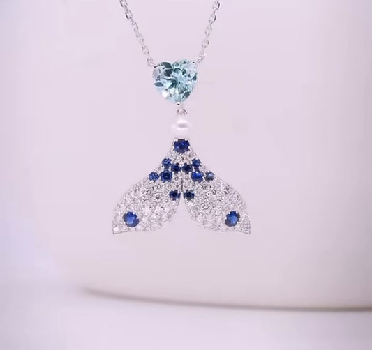 Aquamarine Diamond Mermaid Love Necklace