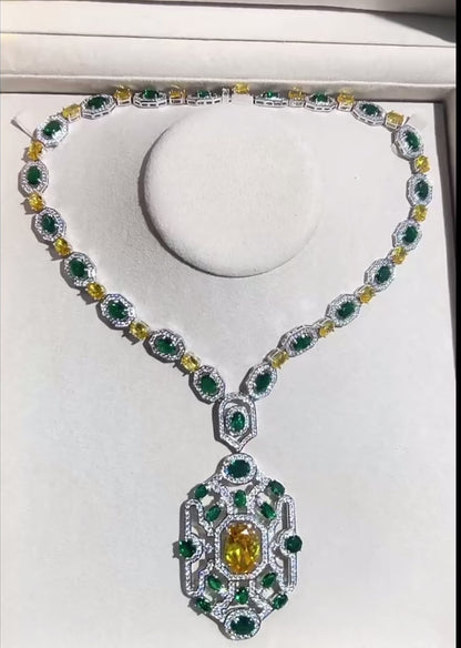 CZ Elegant Yellow/Green Geometric Statement Set