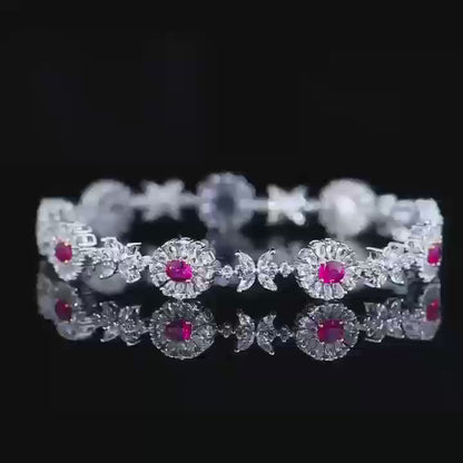 1.76ct Unheated Natural Ruby Flower Bracelet