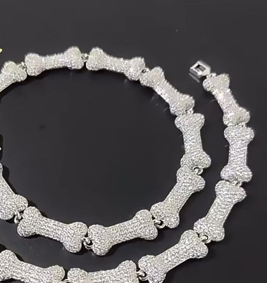 10mm CZ Dog Bone Chain Link Necklace and Bracelet