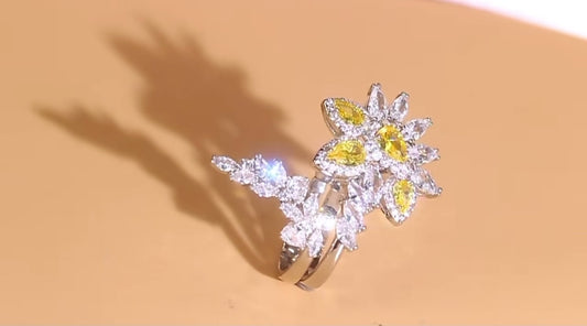 CZ Yellow Leaf Flower Ring