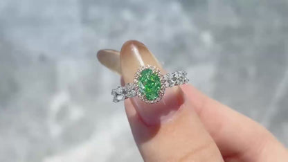 1.020ct Green Diamond Oval Double Row Ring