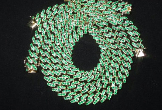 14mm CZ Green Cuban Link Necklace