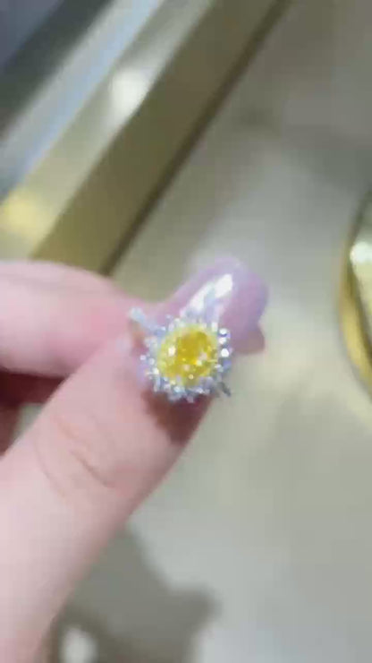 1.12ct Yellow Diamond Oval Sunflower Ring