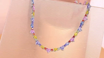 Collar de tenis multicolor con corazón de circonitas