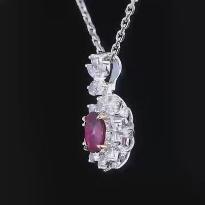 1.01ct Ruby Flower Halo Pendant