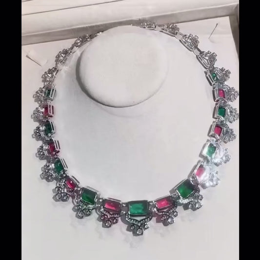 Ice/Red/Green Gem Statement Necklace