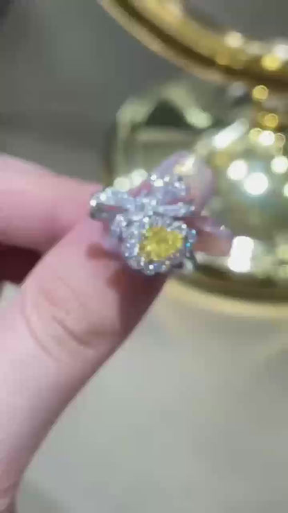 1ct Pear Cut Yellow Diamond Bow Ring