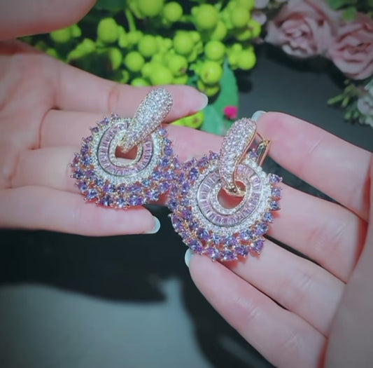 Purple/Pink CZ Dangle Earrings